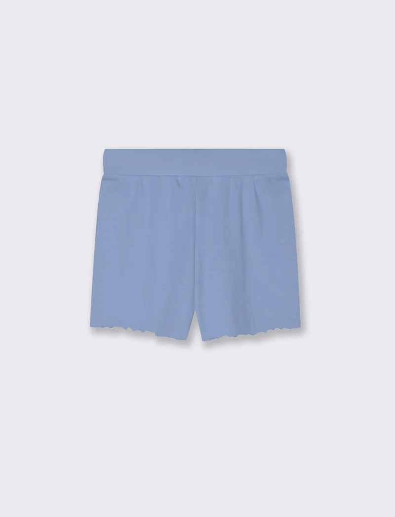 Short in rib con orlo ondulato da bambina - Azzurro