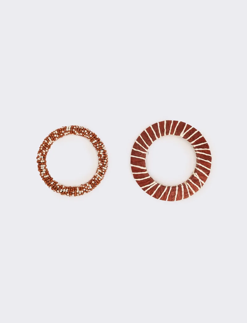 Bracciale donna 2 paia conteria raffia - Arancio