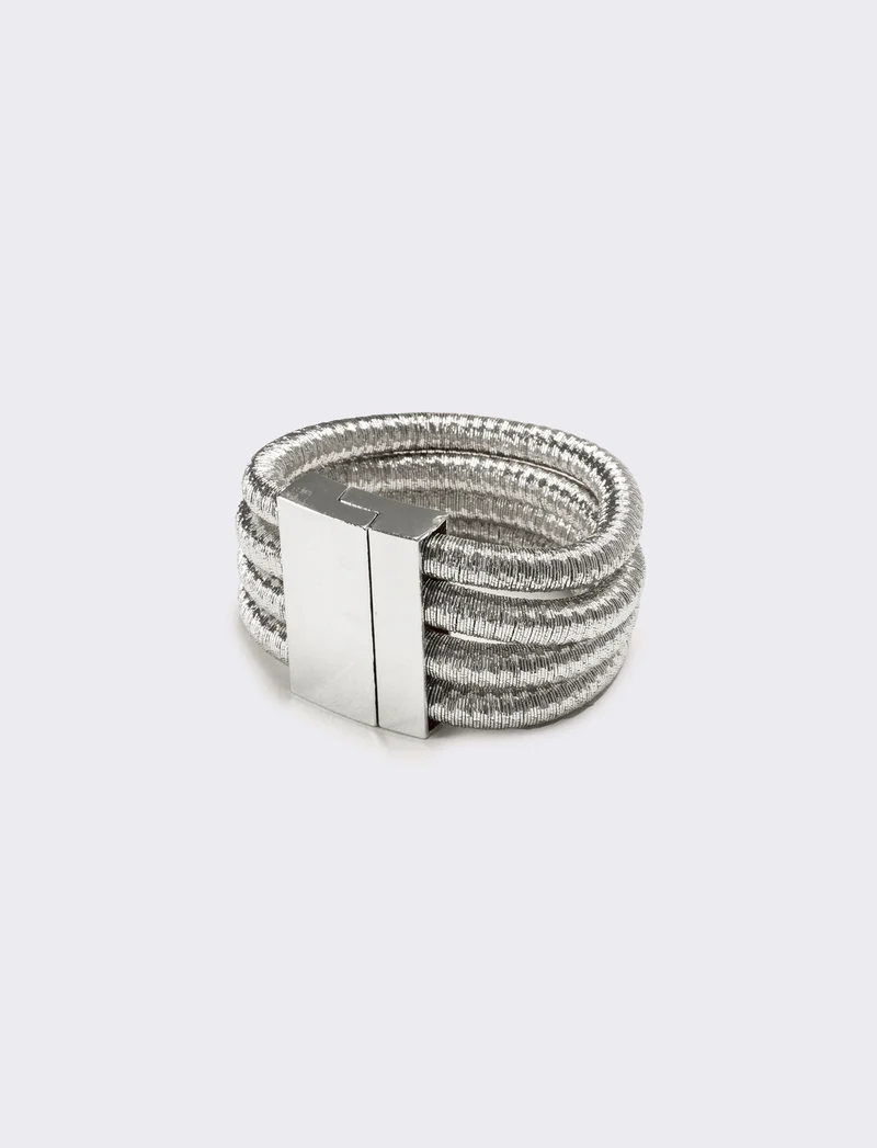 Bracciale donna 4 cordoni con chiusura metallica - Argento