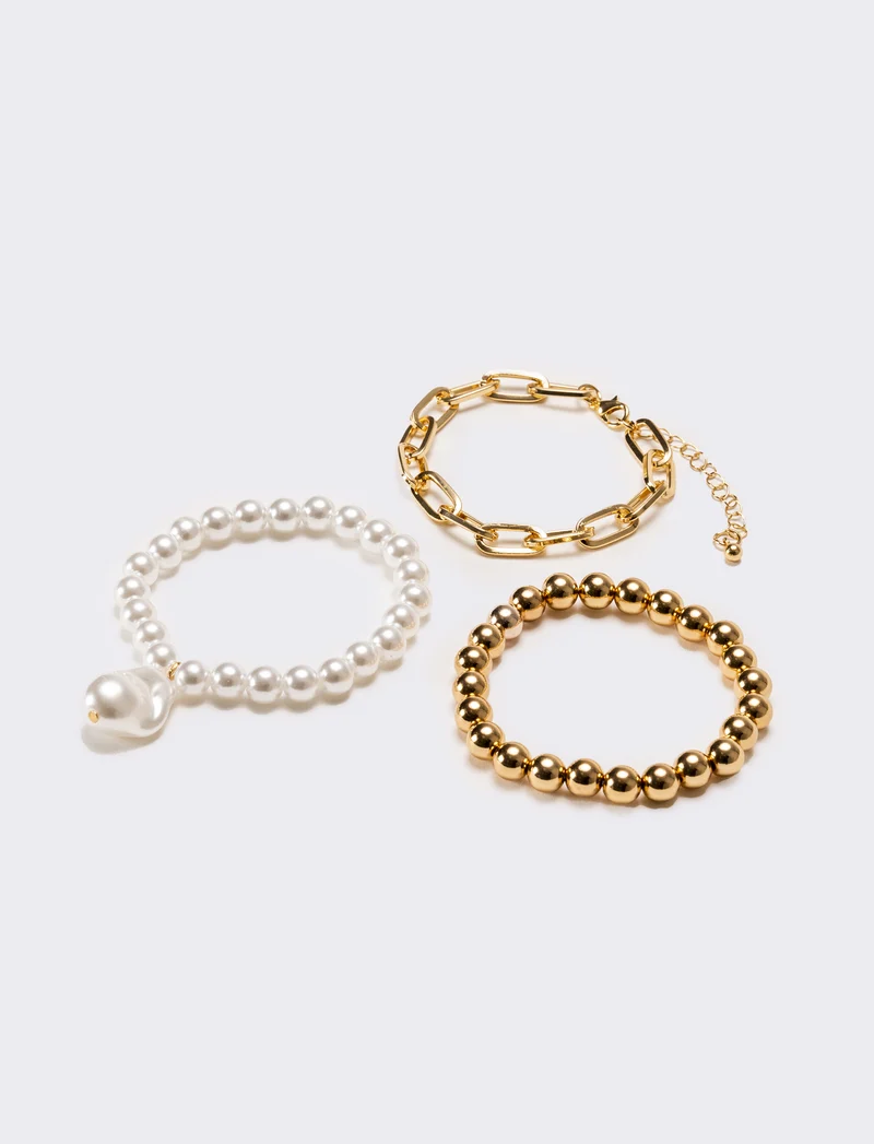 Bracciali donna 3 elastici con palline - Oro