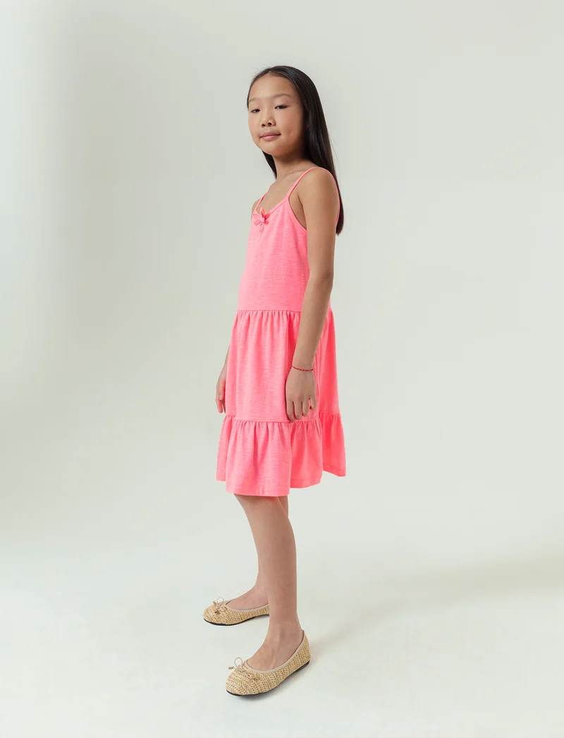 Vestito fluo con balze da bambina - Fuxia