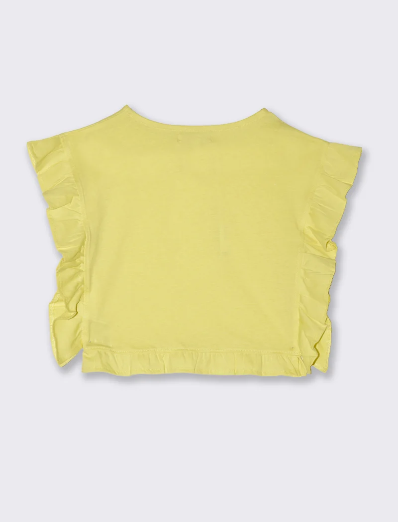 T-shirt in jersey con rouches da bambina - Giallo