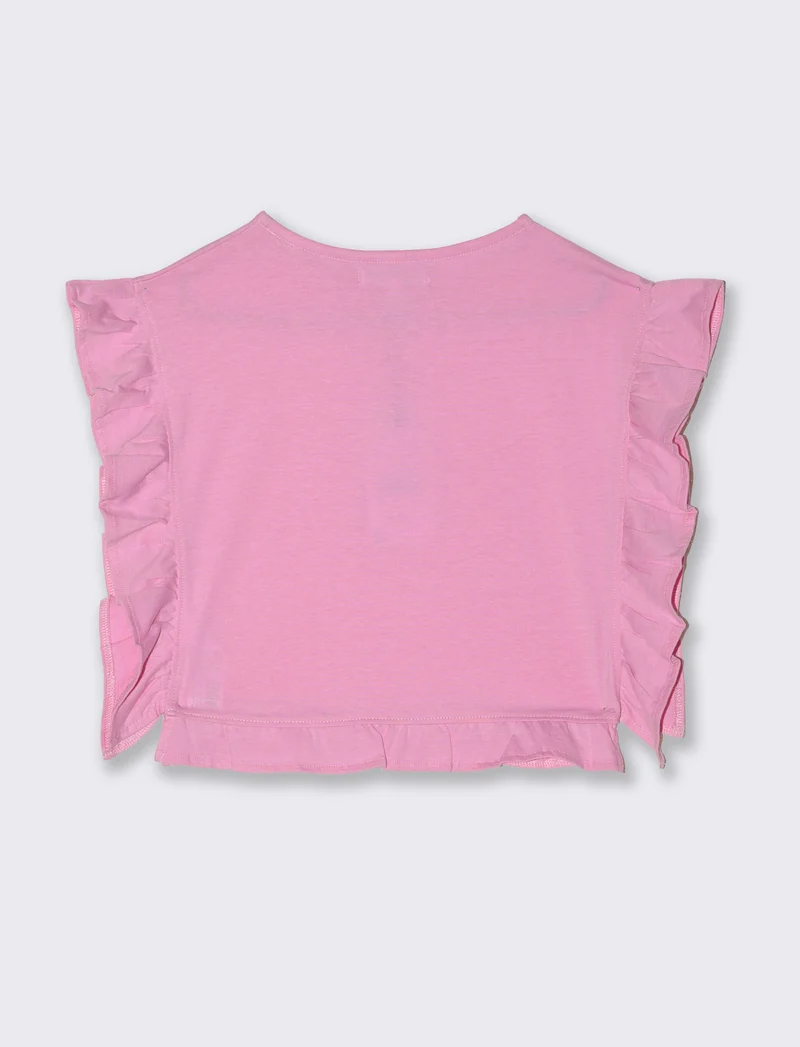 T-shirt in jersey con rouches da bambina - Fuxia