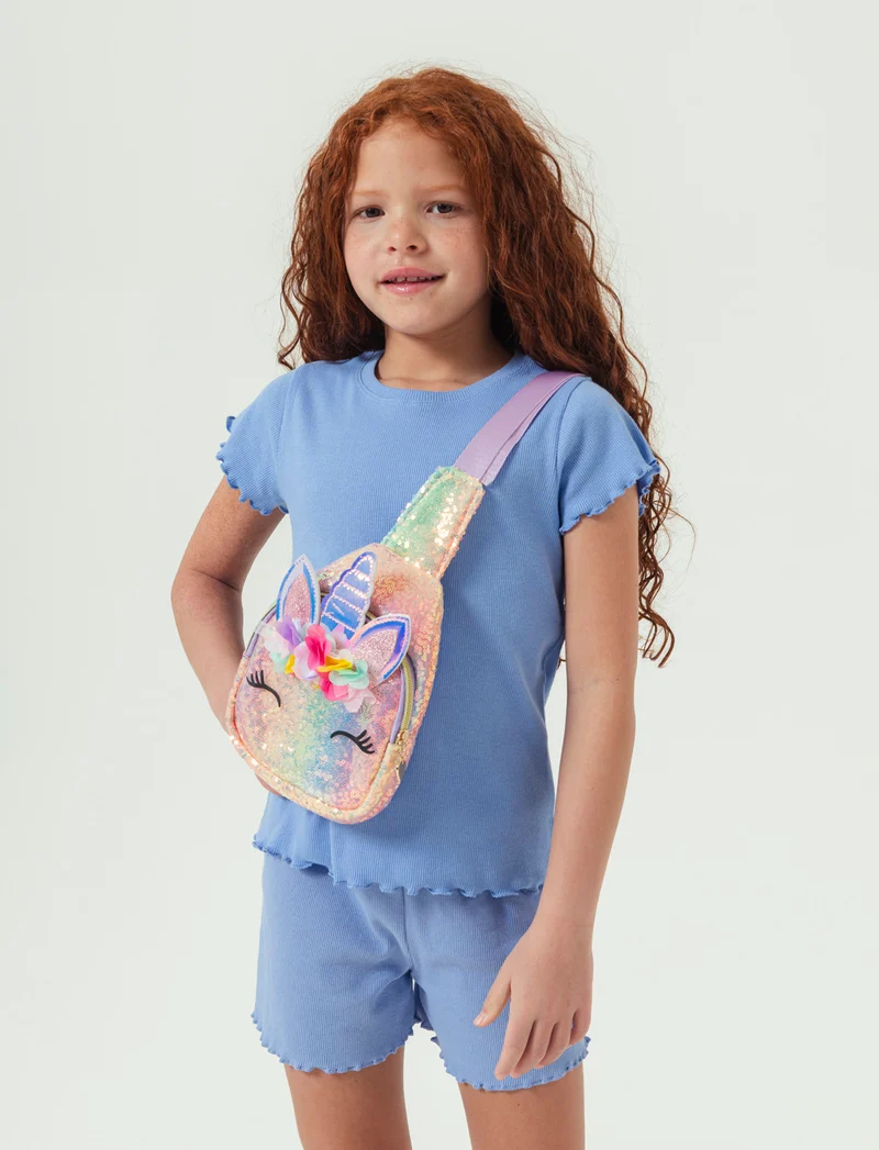 T-shirt in costina da bambina - Azzurro