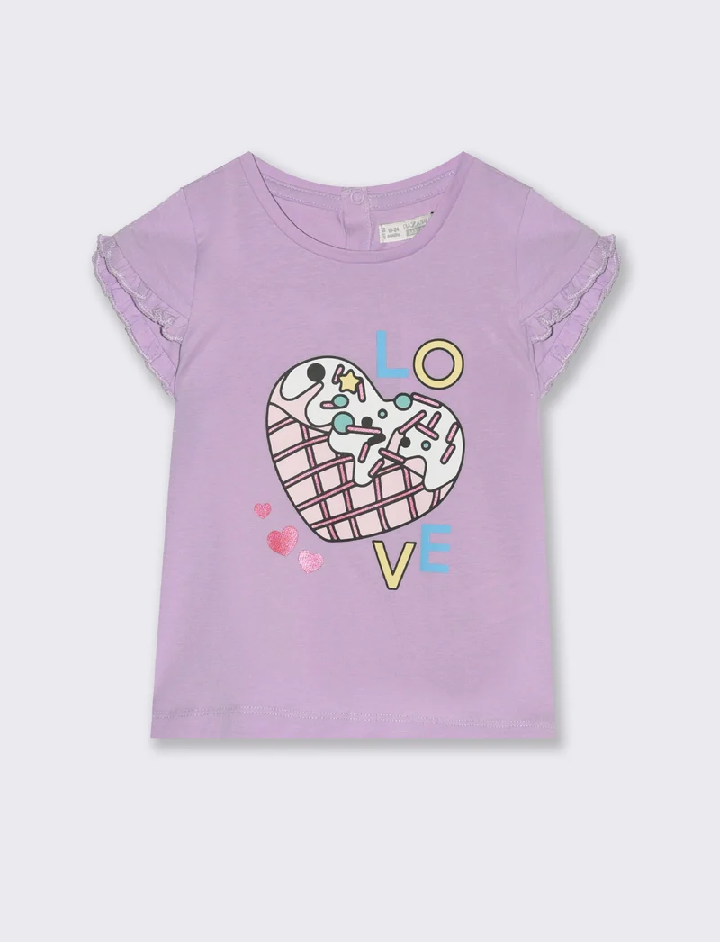 T-shirt con rouches alle maniche da neonata - Lilla