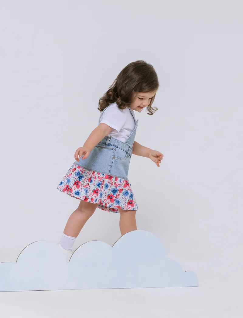 Salopette in denim con rouches da neonata - Denim