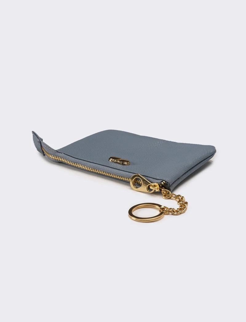 Portafogli donna con zip e portachiavi - Denim