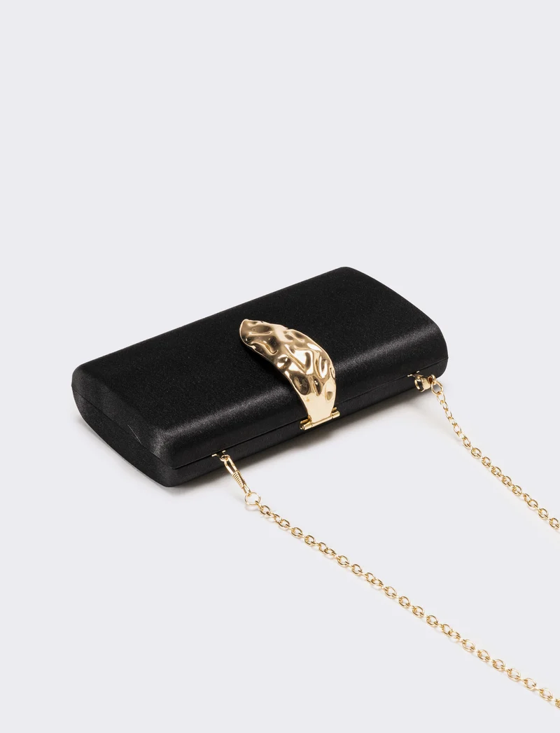 Borsa donna pochette in raso con accessorio - Nero