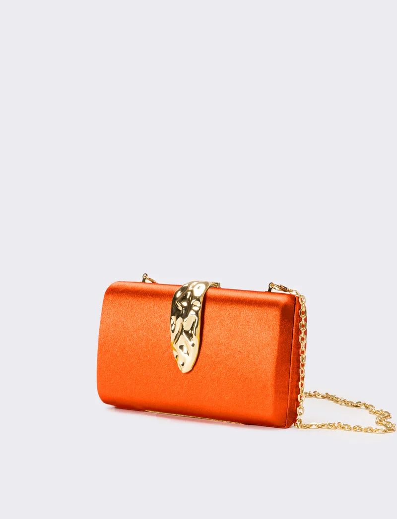 Borsa donna pochette in raso con accessorio - Arancio