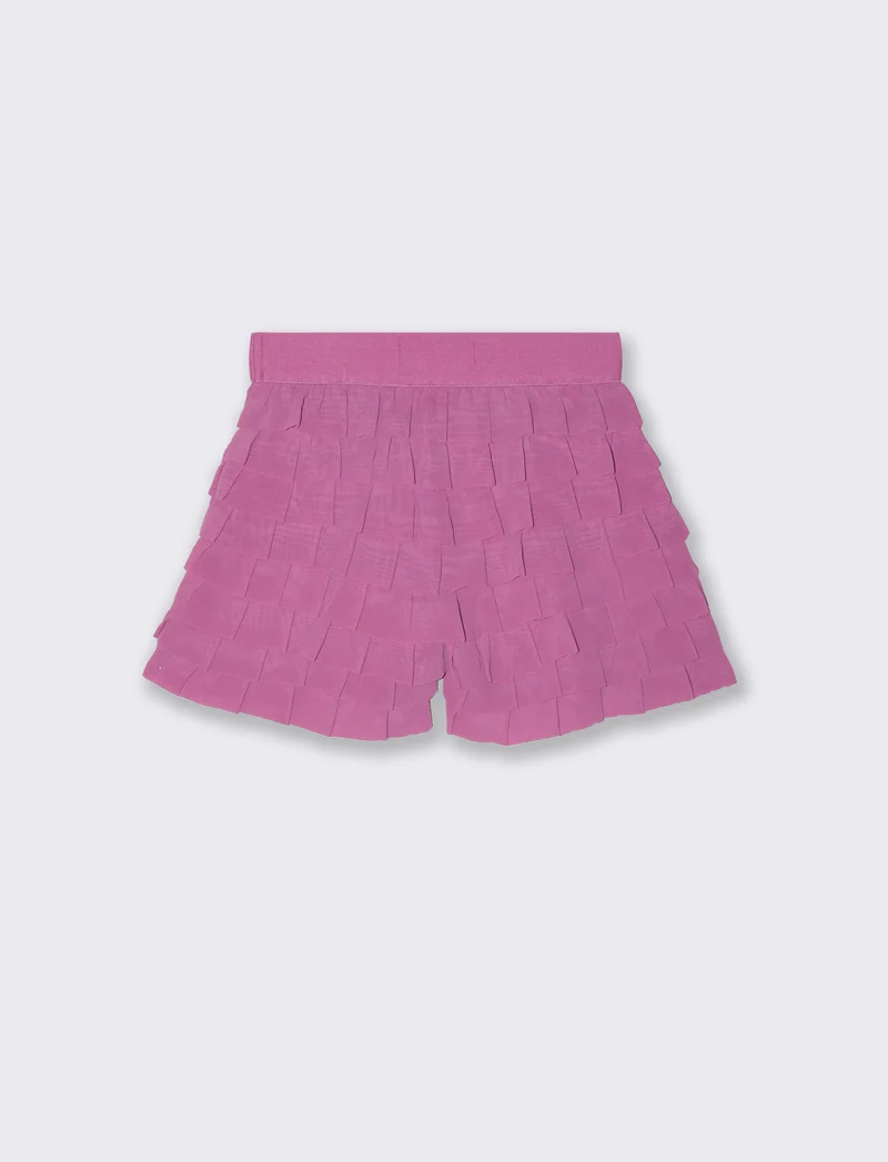 Short con balze in georgette da bambina - Fuxia