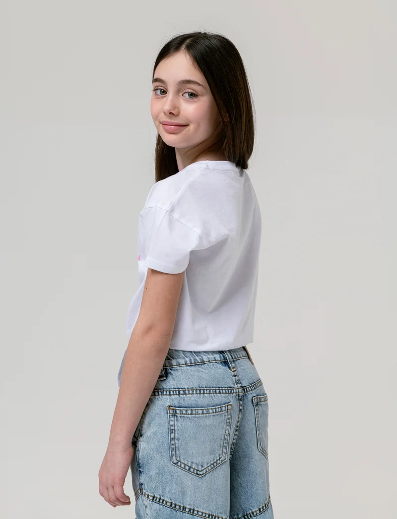 T-shirt in cotone con nodo. da bambina - Bianco latte