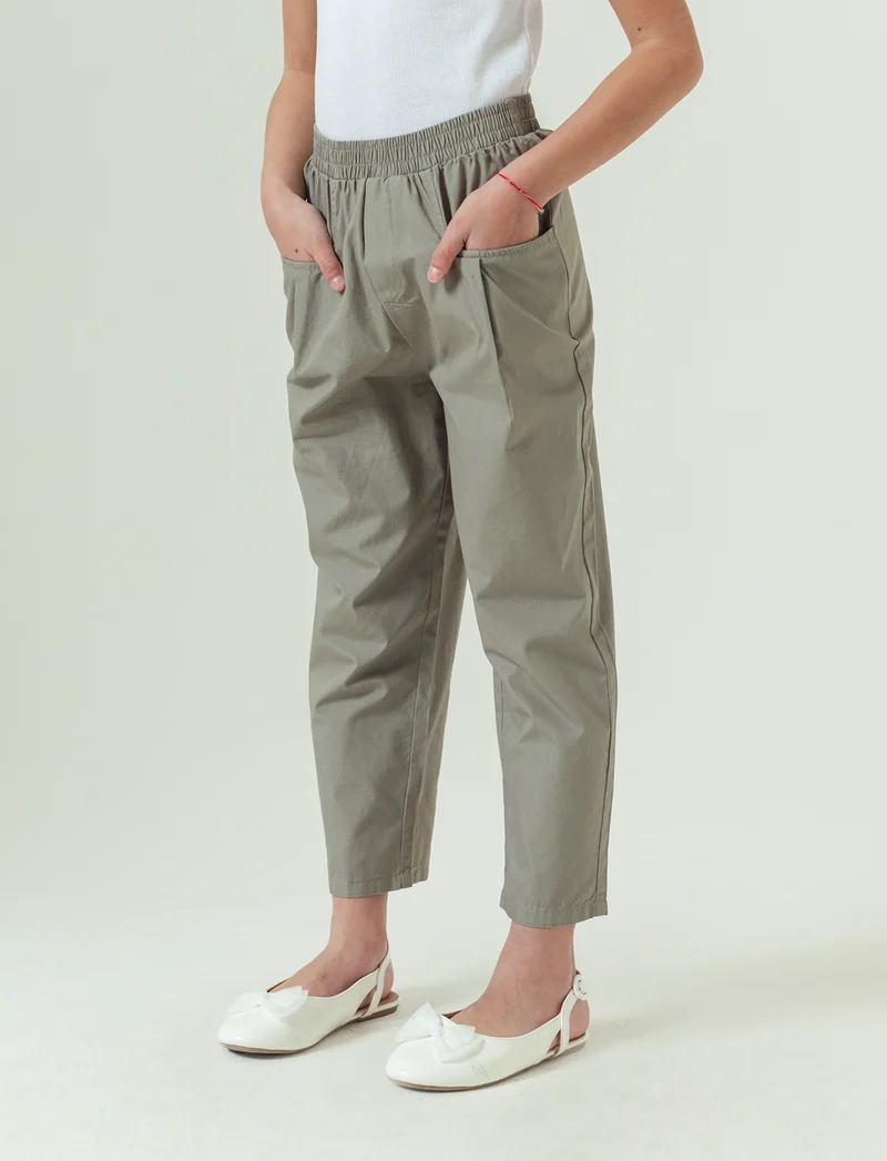 Pantaloni in cotone modello paperbag. da bambina - Verde kaki