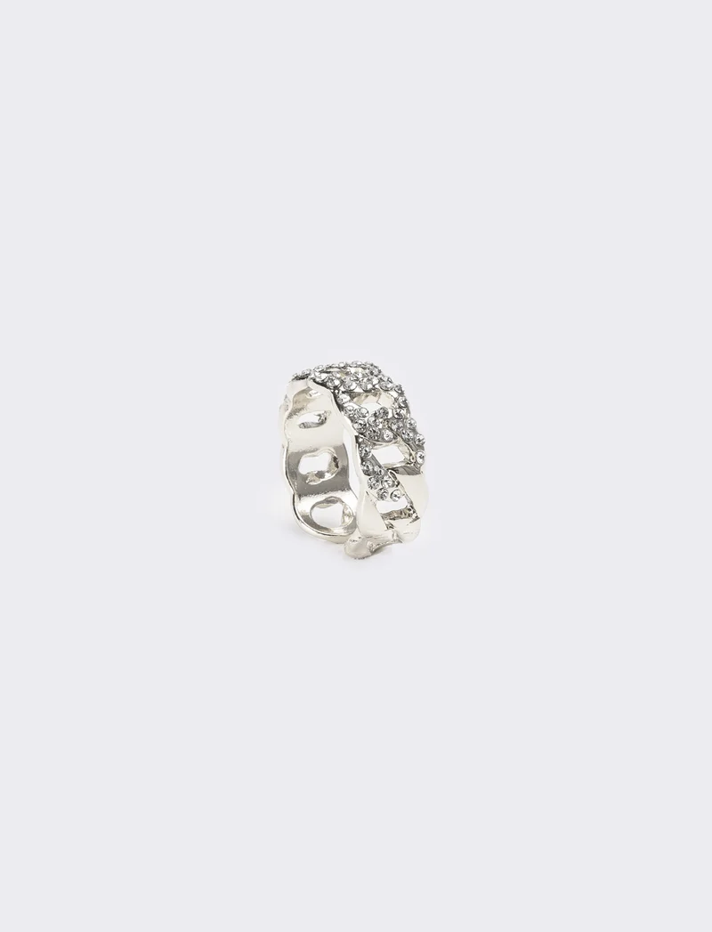 Anello con catena strass regolabile - Argento