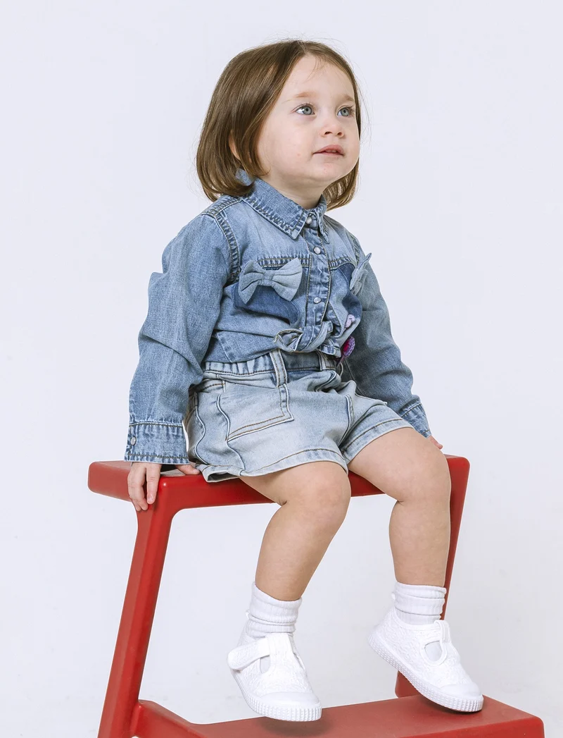 Camicia denim con applicazioni da neonata - Denim