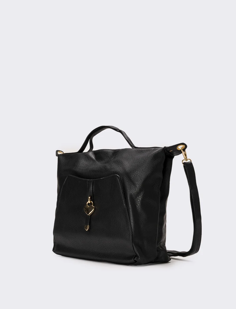 Shopper donna con catenaccio a cuore - Nero