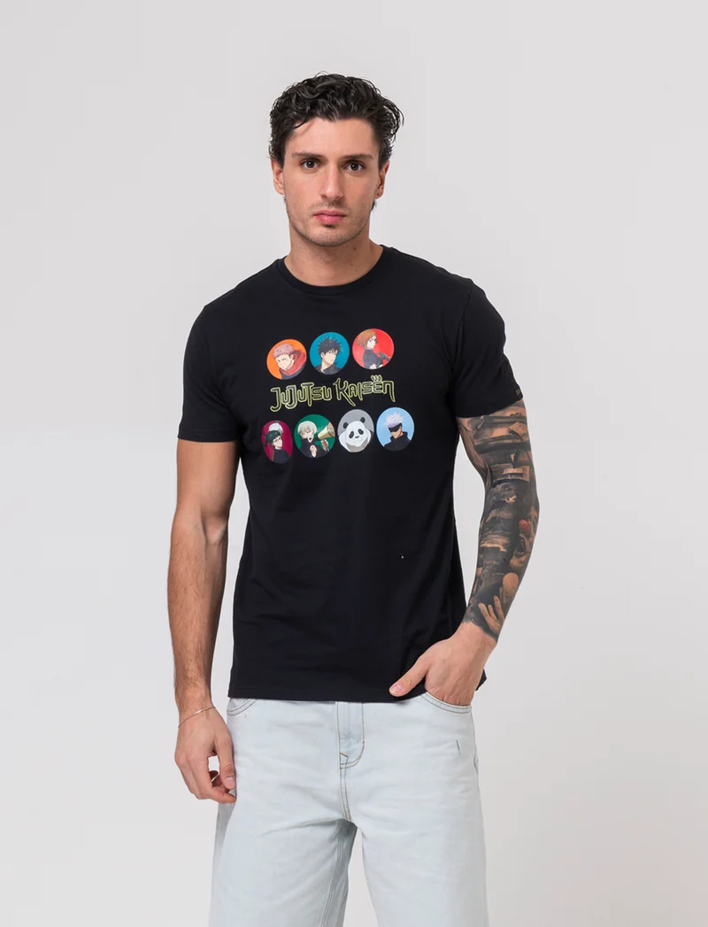 T-shirt stampa jujutsu kaisen da uomo - Nero