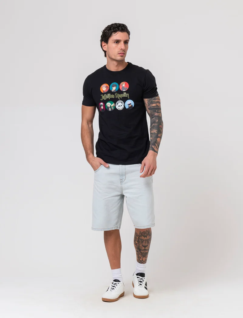 T-shirt stampa jujutsu kaisen da uomo - Nero