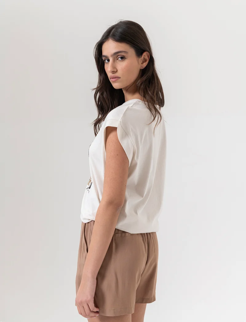 T-shirt con stampa e paillettes da donna - var 1