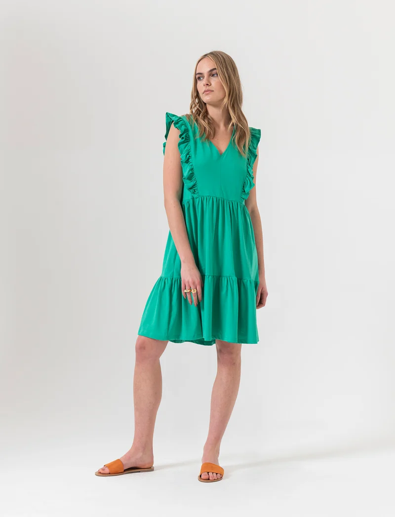 Vestito corto con rouches da donna - Verde smeraldo