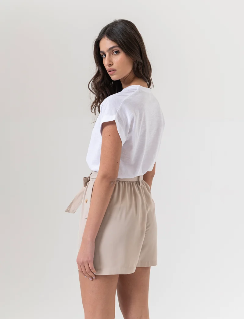 T-shirt con inserto in pizzo da donna - Bianco