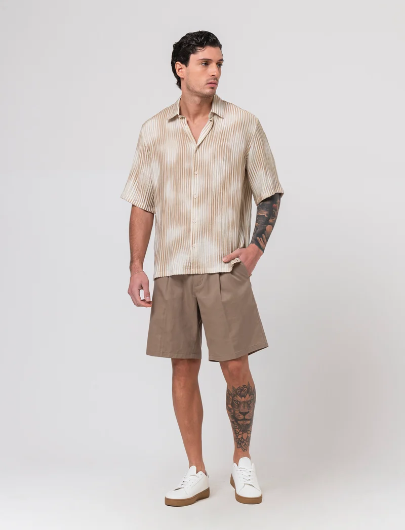 Bermuda chino relaxed fit in misto lino da uomo - Grigio tortora