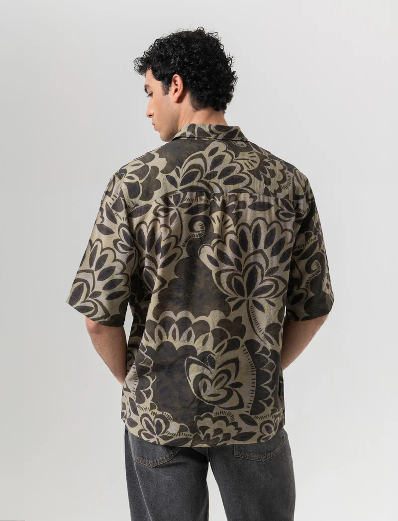 Camicia a fantasia in viscosa nylon da uomo - Moro