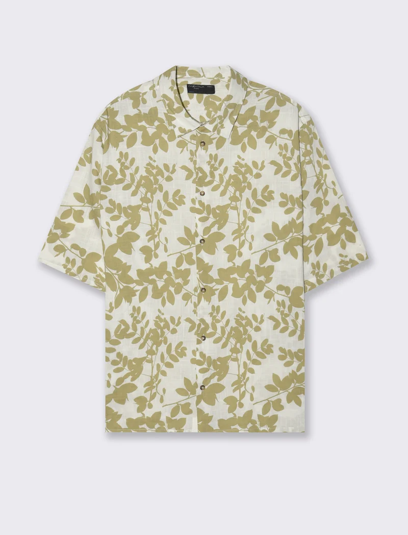 Camicia a fantasia in misto cotone slub da uomo - Bianco