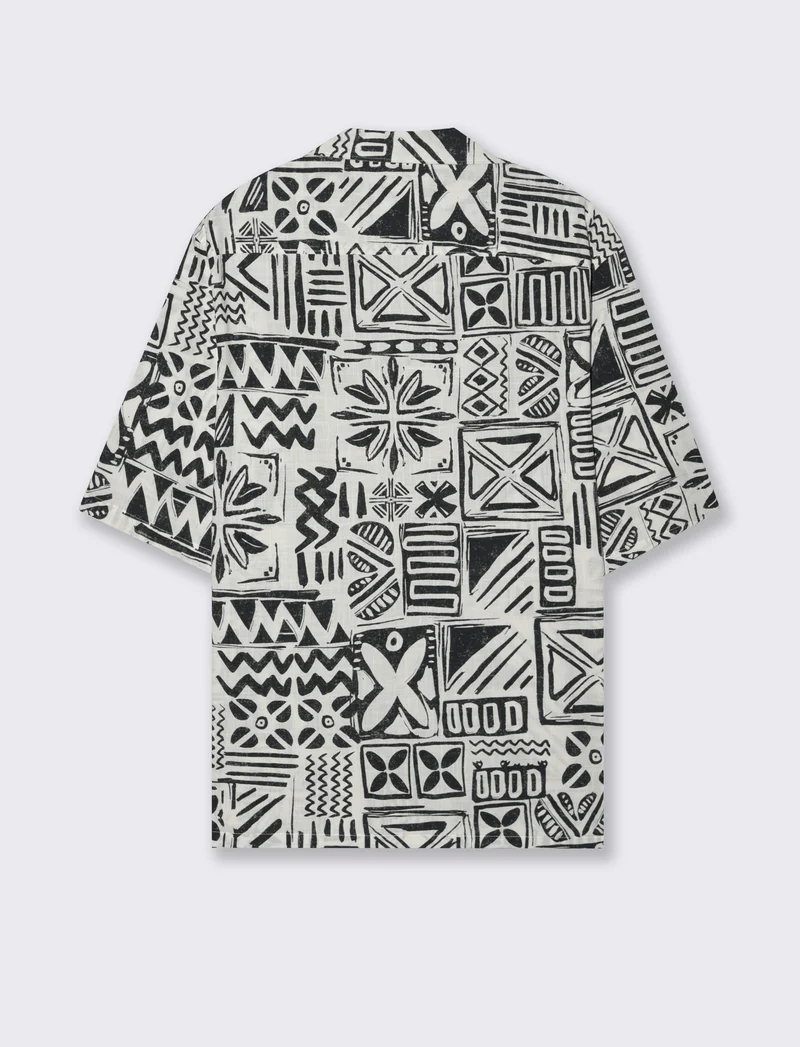 Camicia a fantasia in misto cotone slub da uomo - Bianco