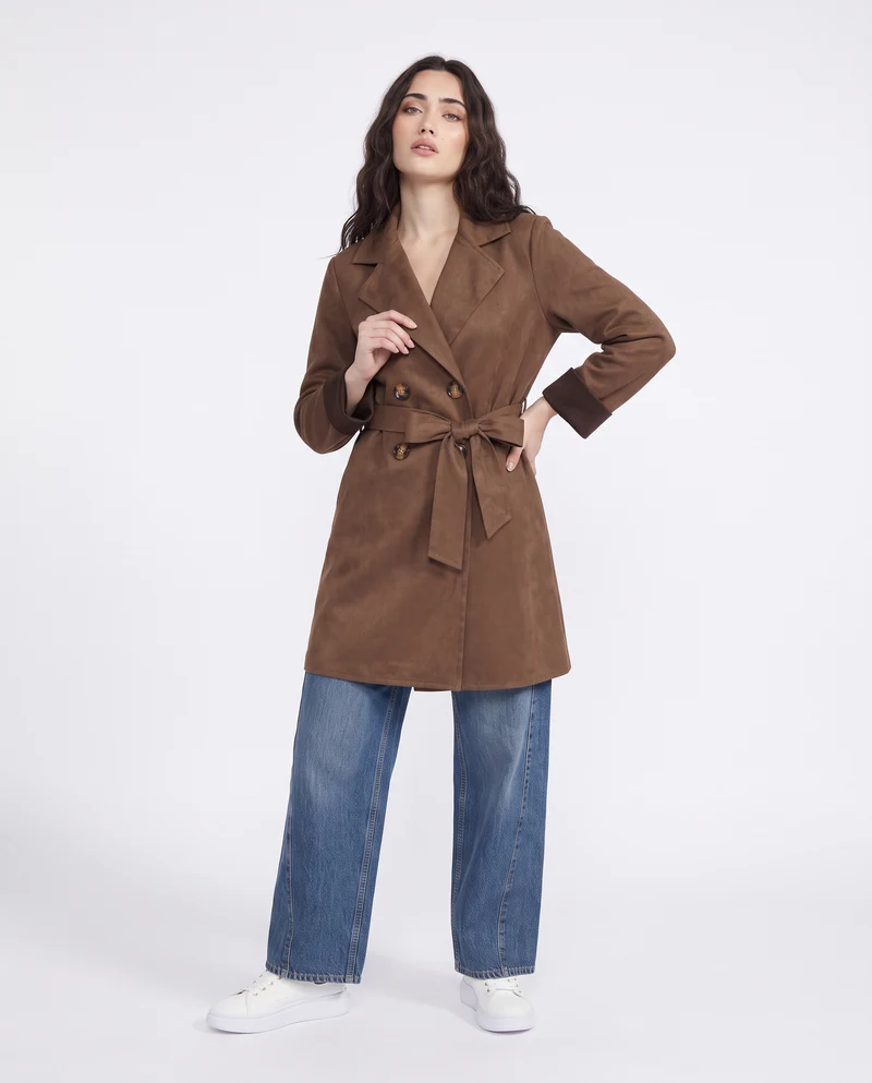 Trench effetto suede - Moro