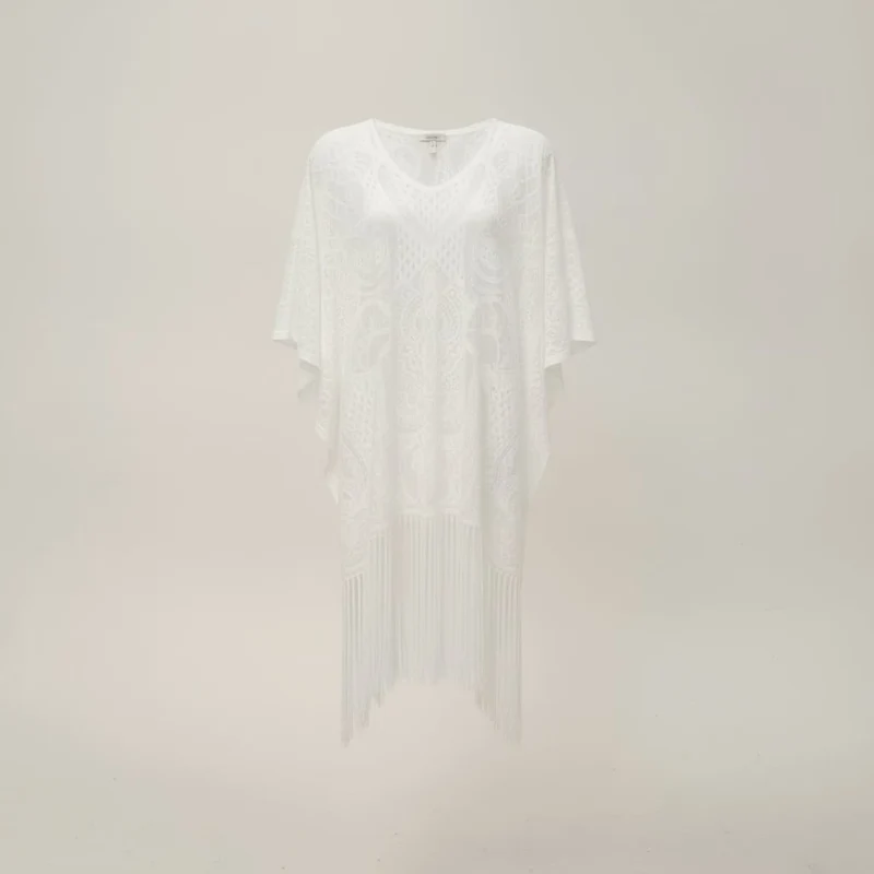 Copricostume di pizzo con frange - Bianco