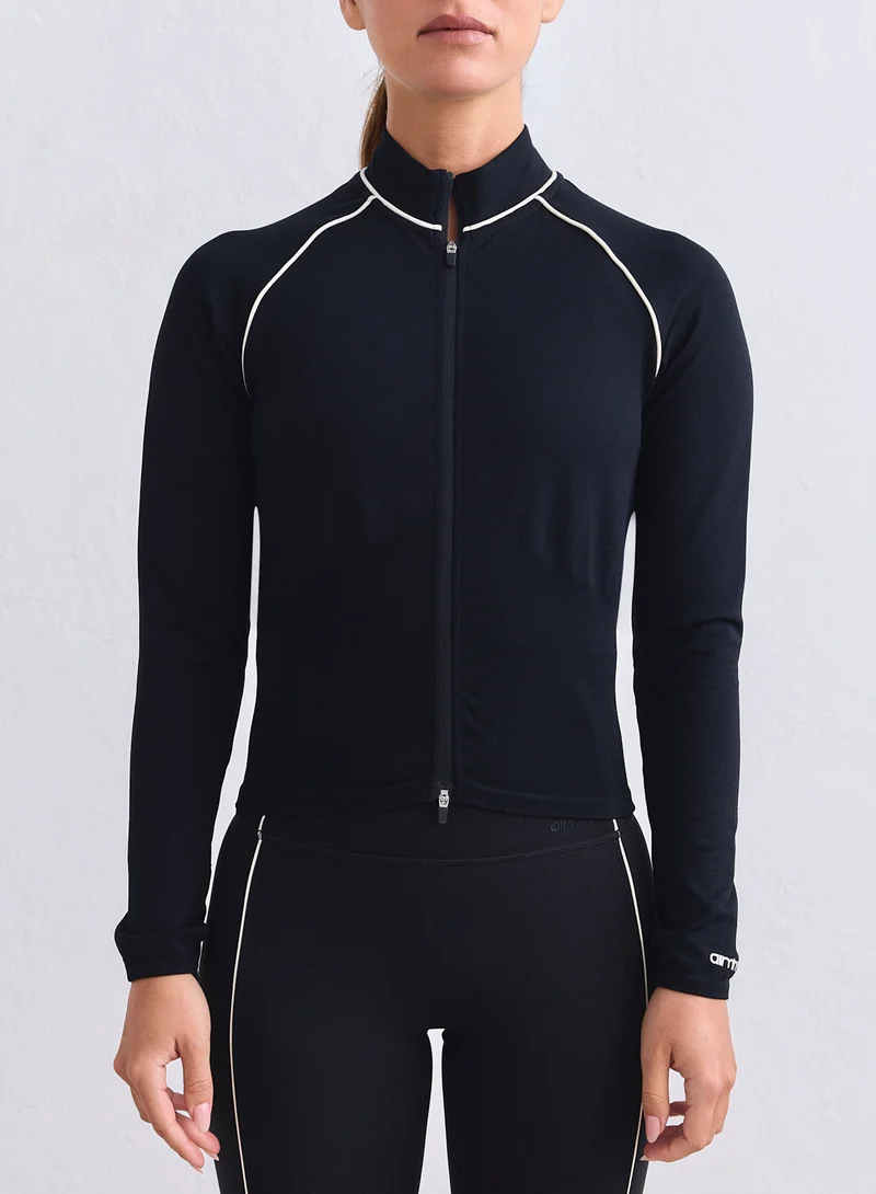 Black Shape Seamless Contrast Zip Jacket