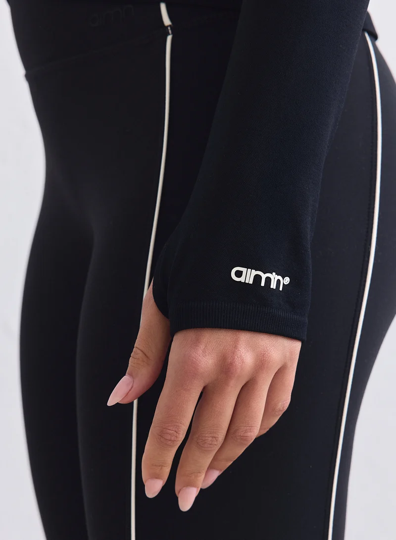 Black Shape Seamless Contrast Zip Jacket