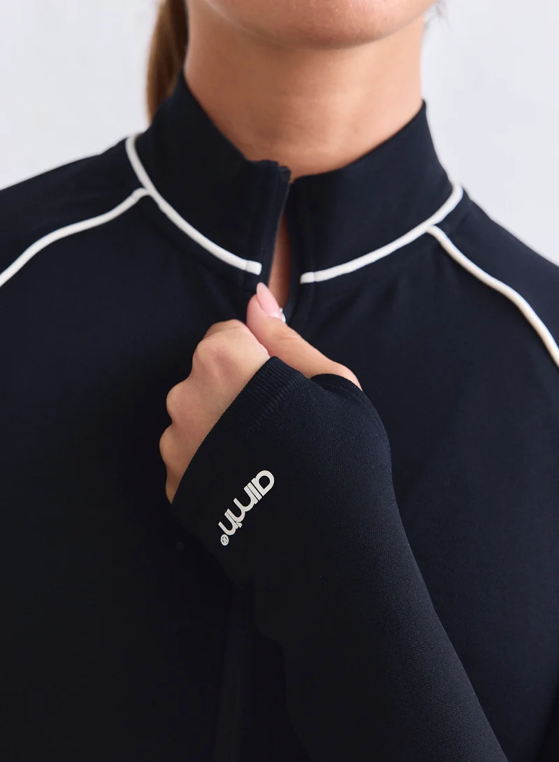 Black Shape Seamless Contrast Zip Jacket