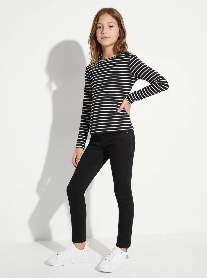 T-shirt manica lunga rigata in cotone - Nero-bianco
