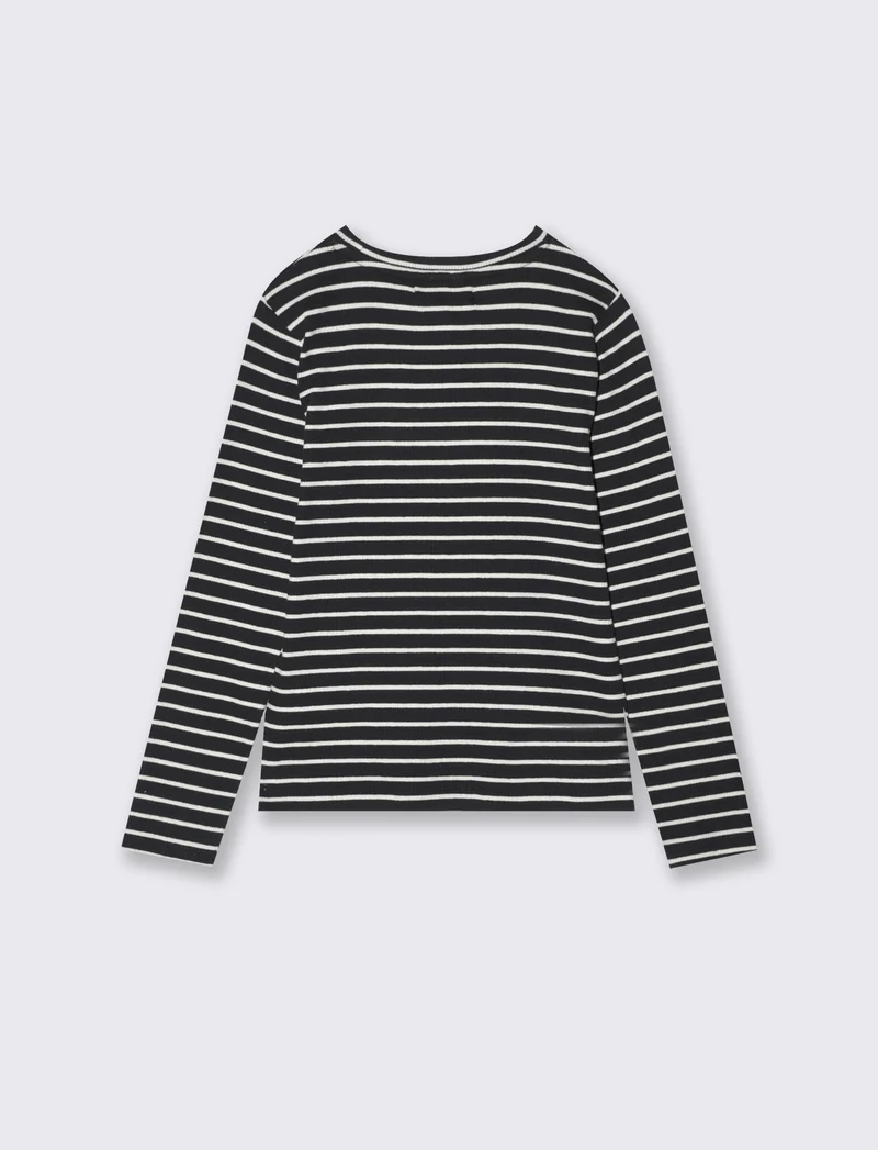 T-shirt manica lunga rigata in cotone - Nero-bianco