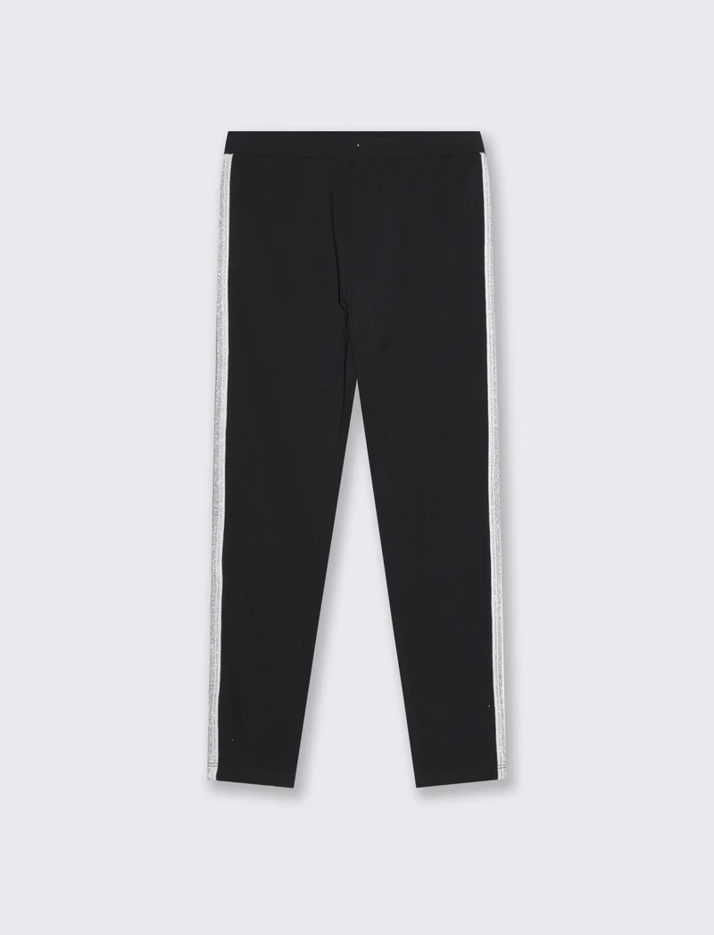 Leggings in cotone con banda lurex laterale - Nero