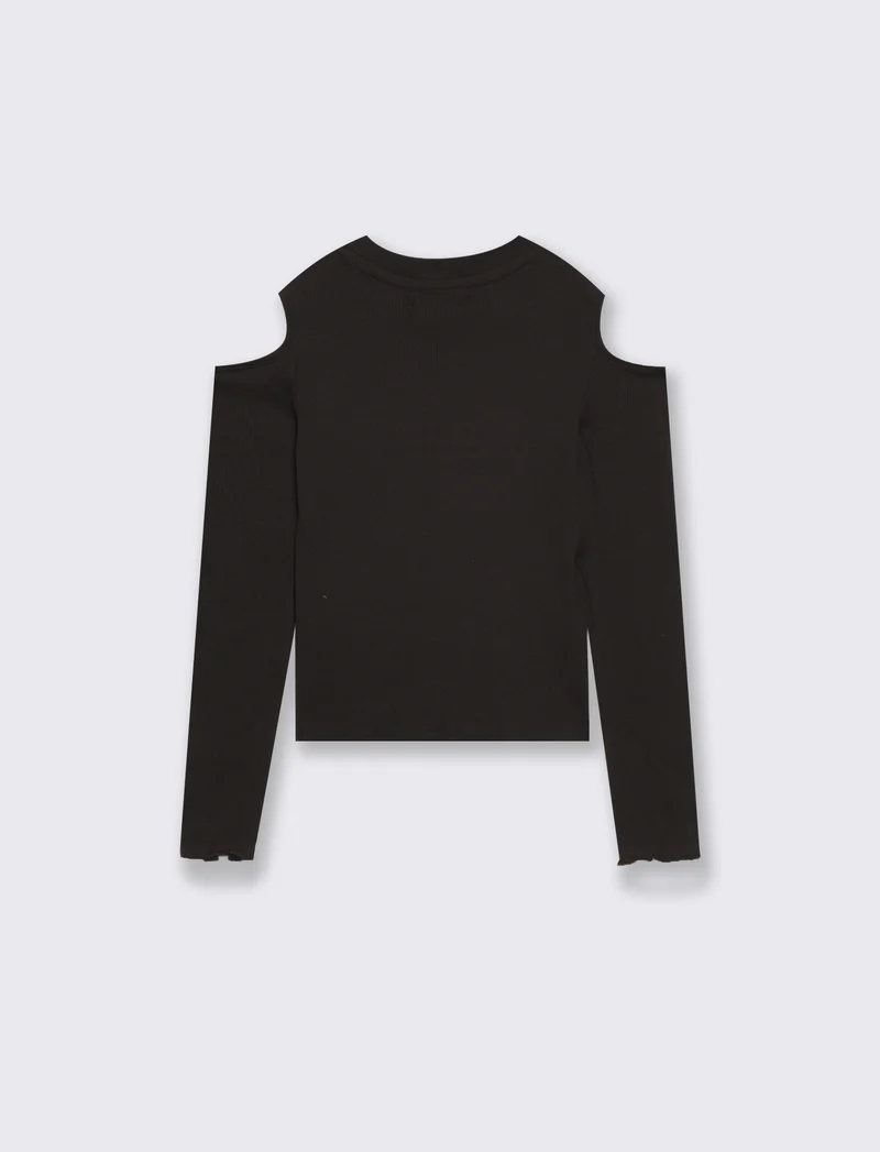T-shirt manica lunga costina bambina - Nero