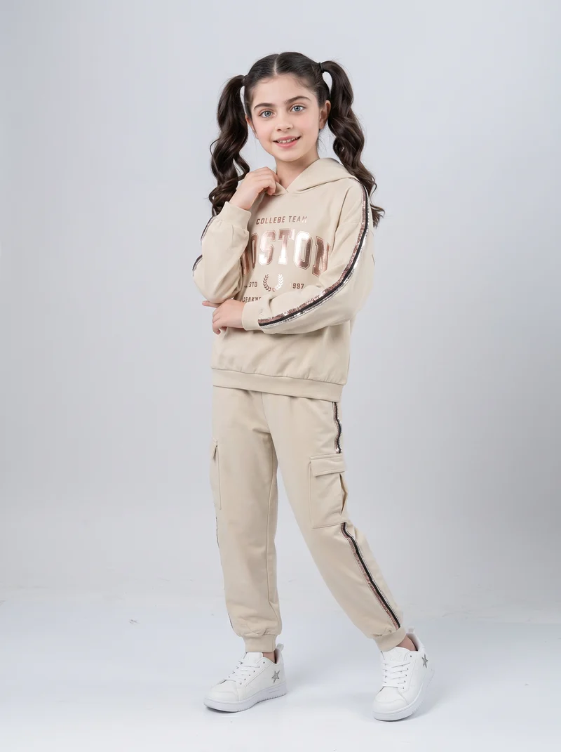 Felpa ampia con nastro metallizzato lucido - Beige