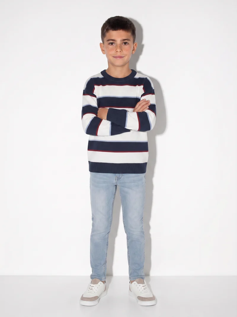Maglia tricot rigata girocollo e maniche - Blu