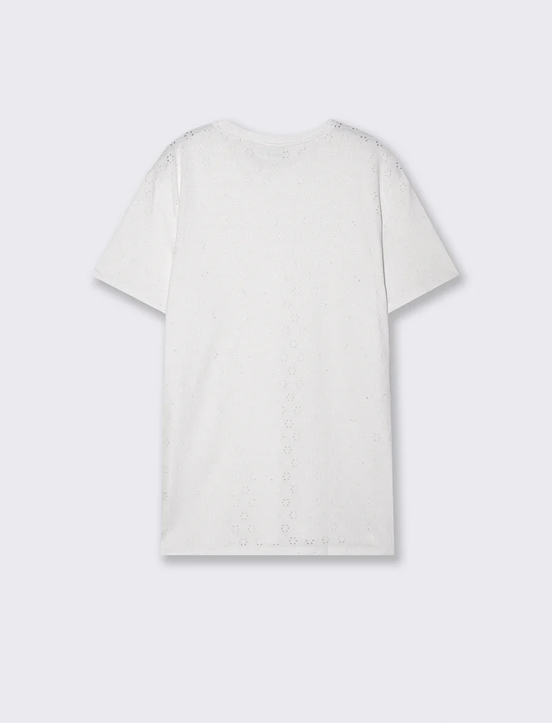 T-Shirt Fantasia Laserizzata Maniche Corte - Bianco