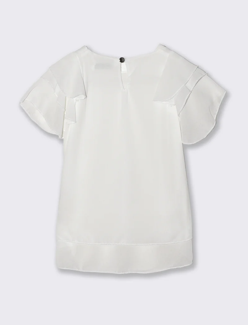 Blusa leggera estiva da bambina con rouches - Bianco