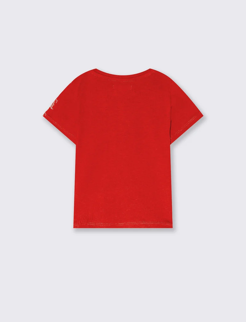 T-shirt mezza manica in cotone tinta unita - Rosso