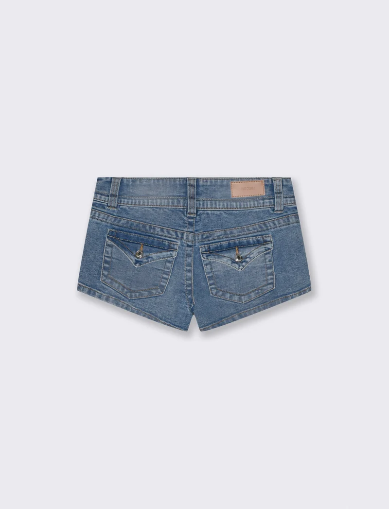 Micro Short Denim con Tasche Frontali e Posteriori - Denim