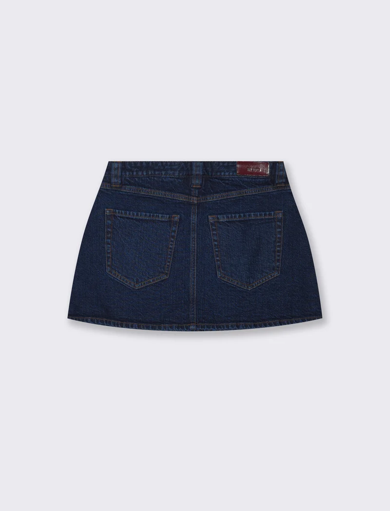Gonna corta in denim con zip e bottoni - DENIM SCURO