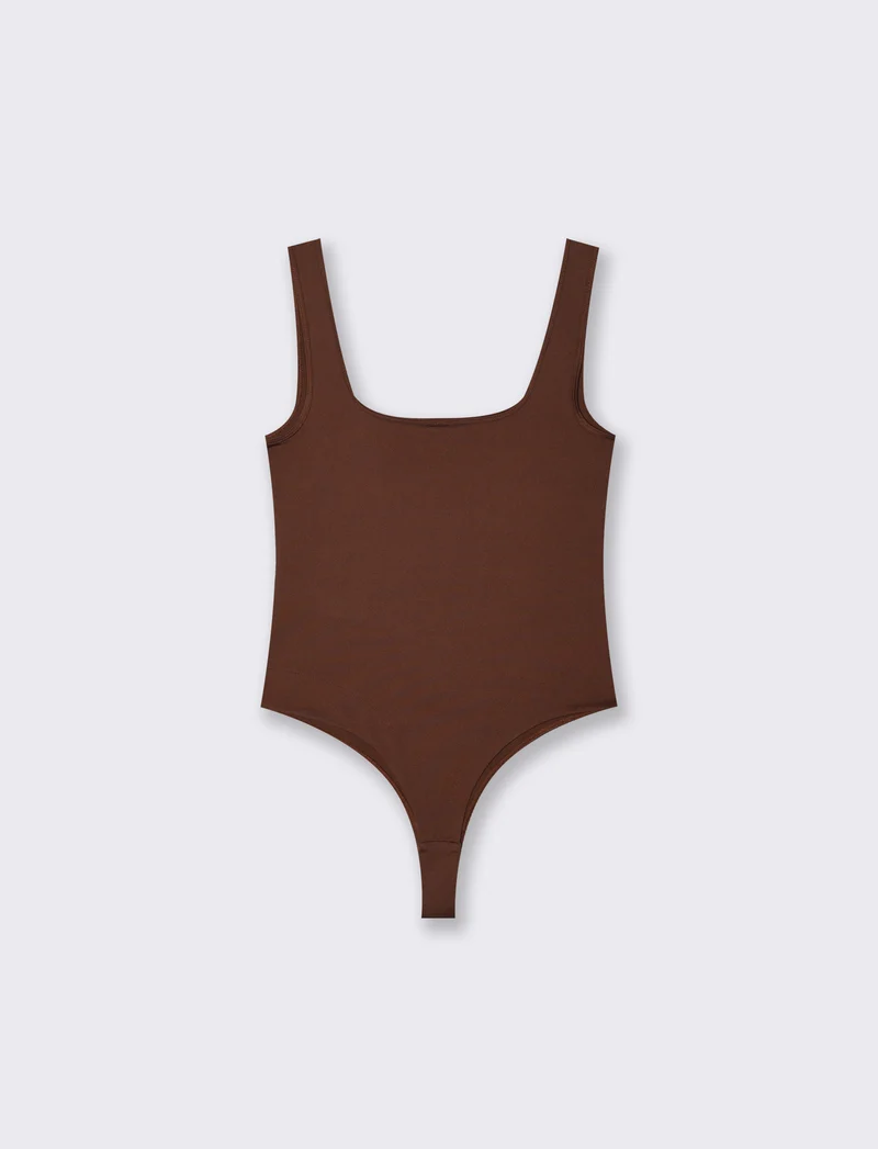 Body slim con scollo quadrato elegante - Marrone cioccolato