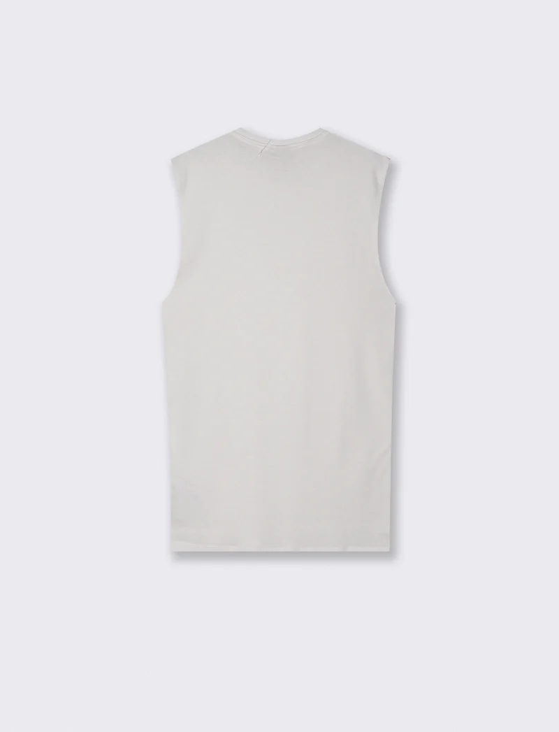 T-shirt slim fit senza maniche a coste - Bianco