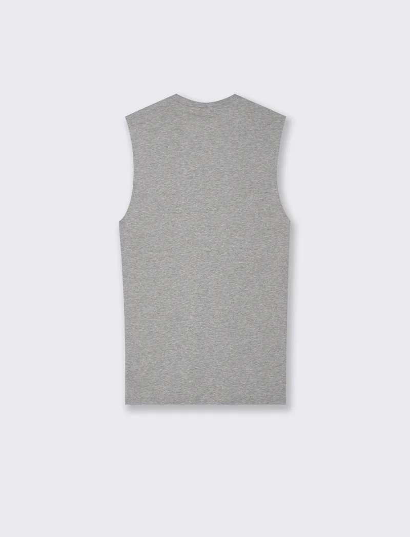 T-shirt slim fit senza maniche a coste - Grigio mel.