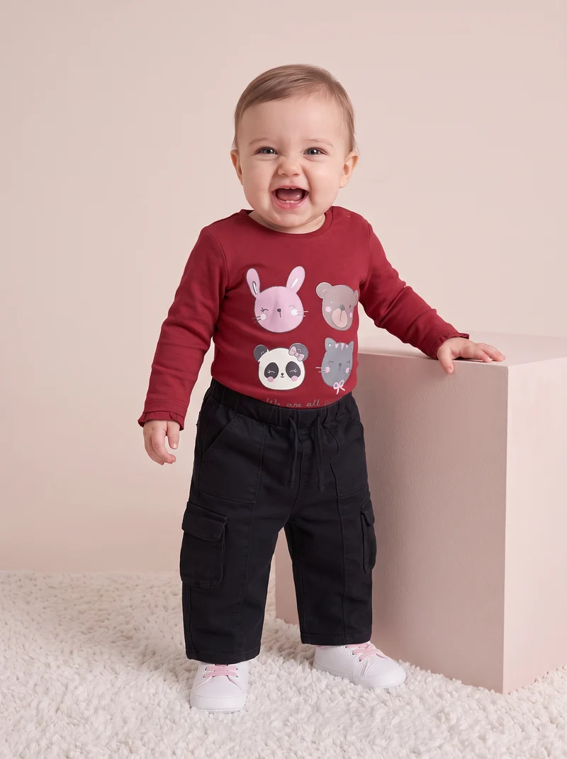 Pantaloni in cotone con tasconi pratici - Nero