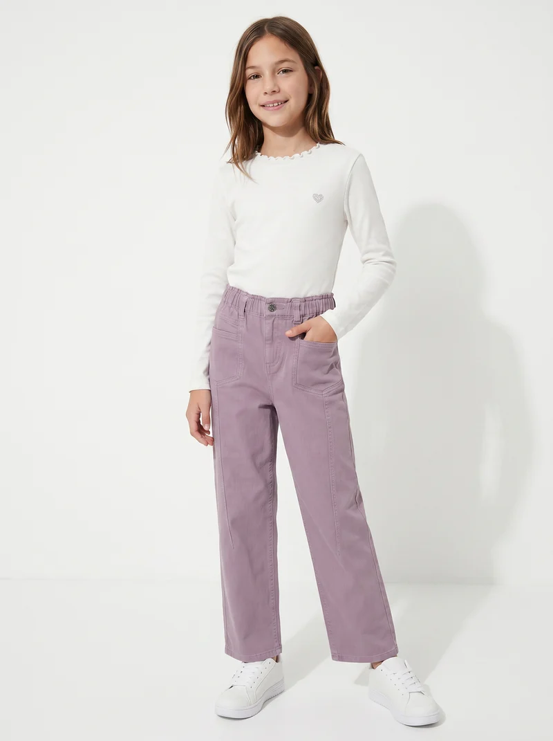 Pantaloni wide in cotone con tasche - Rosa