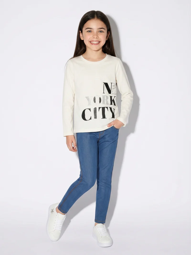 Leggings denim in cotone elasticizzato - Denim